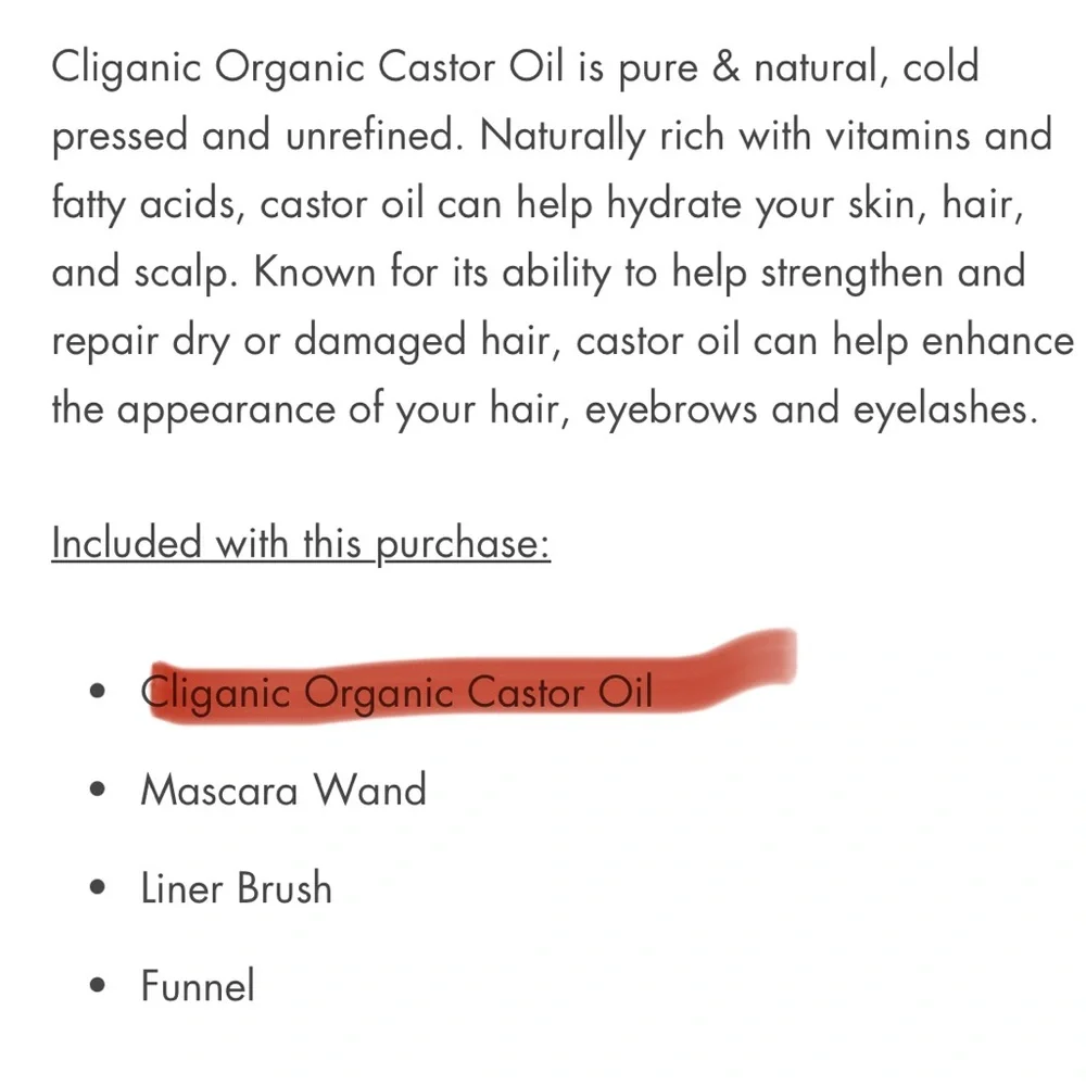 Cliganic Organic Castor Oil for Hair Brows Set pouch with Eyelash Eyebrow Wands